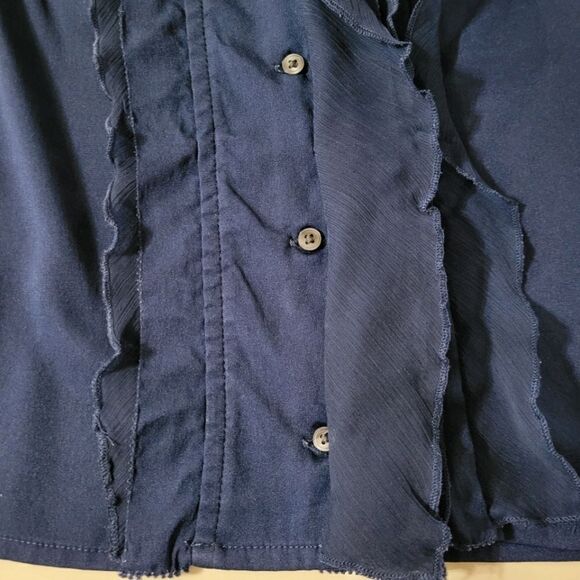 Converse Women's Sleeveless Navy Button-Down Blouse with Ruffle Front - Picture 7 of 12